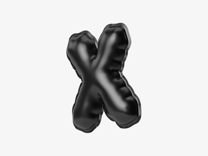 Black inflatable letter X in 3D style