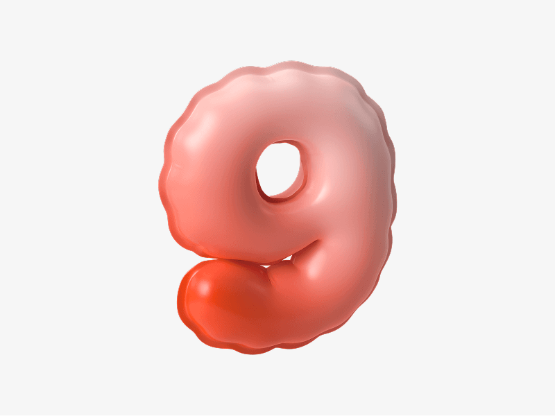 Inflatable 3D number nine with soft balloon texture