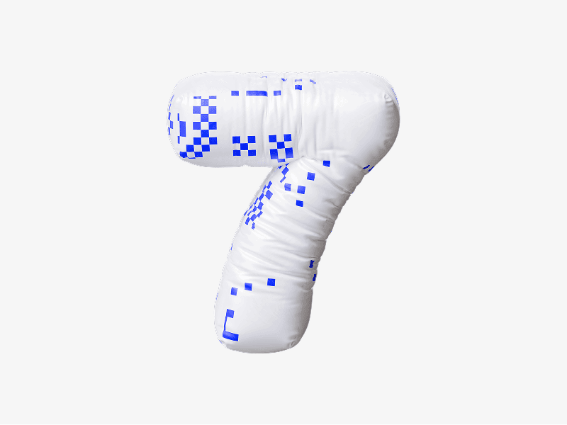 Inflatable number seven with pixel pattern shown in 3D