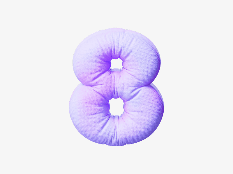 Purple inflatable number eight shown as a 3D balloon