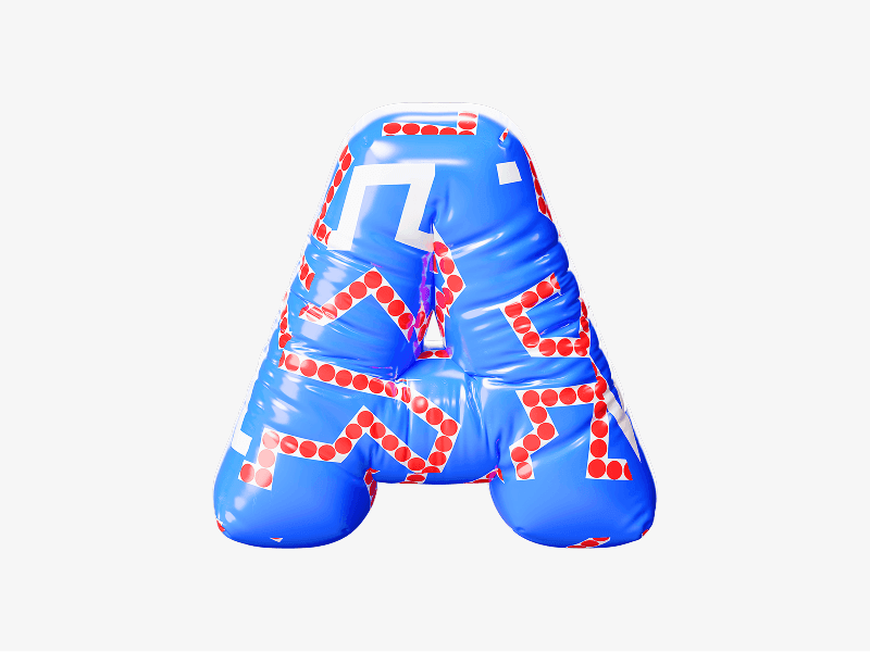 Inflatable letter A with pattern shown as a 3D balloon