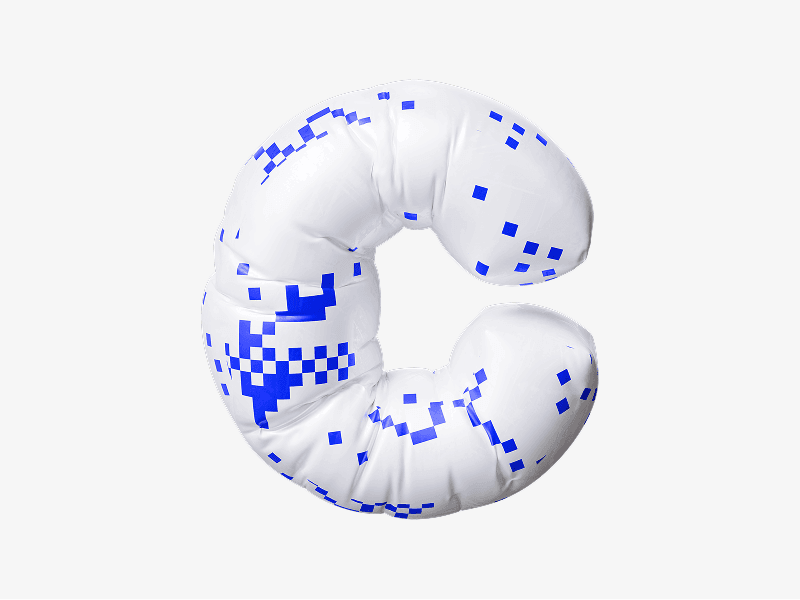 Inflatable letter C with pixel texture shown in 3D