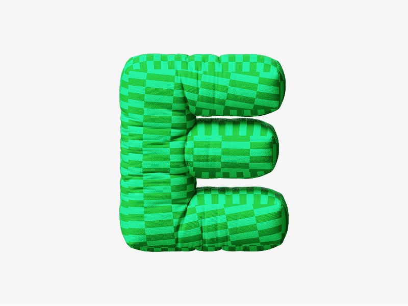 Green inflatable letter E shown as a soft 3D balloon