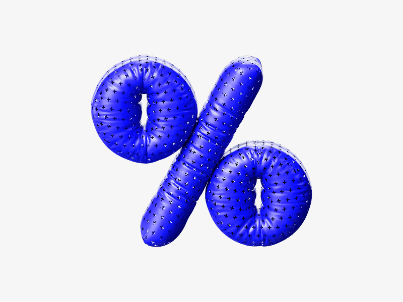 Blue inflatable percent symbol shown as a soft 3D illustration