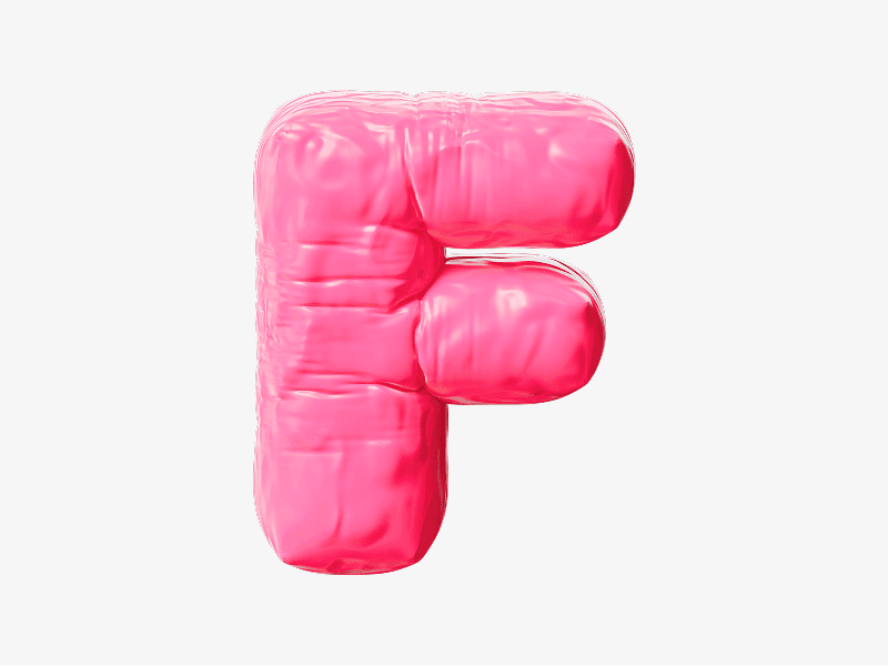 Pink inflatable letter F shown as a glossy 3D balloon