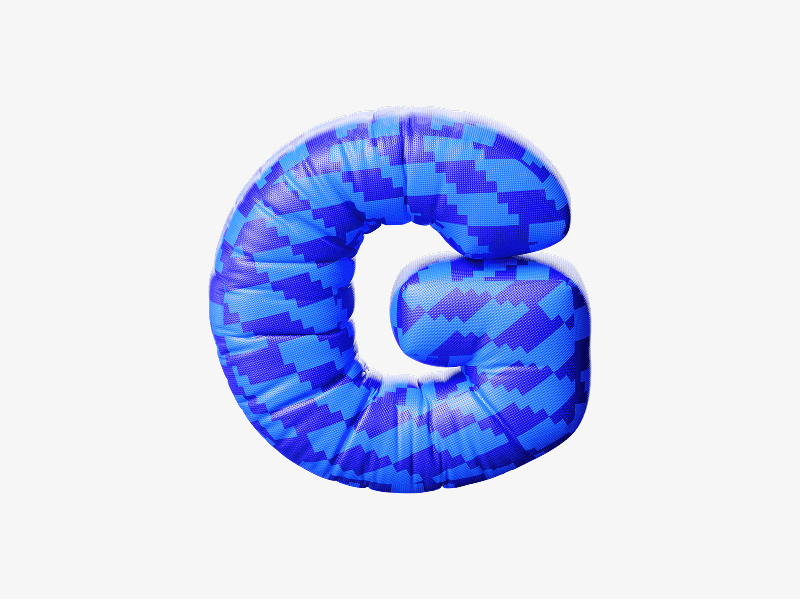 Blue inflatable letter G shown as a 3D balloon