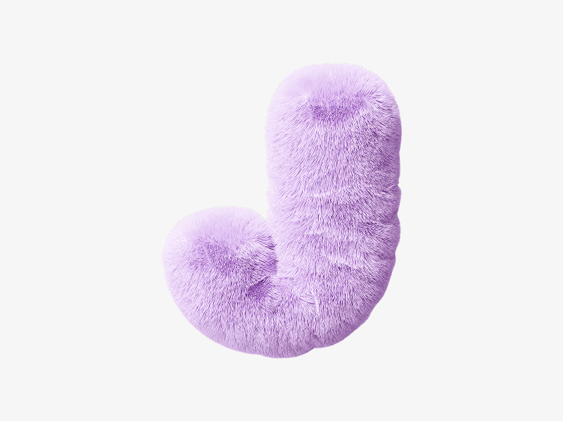 Light purple fuzzy letter J shown as a fuzzy 3D balloon