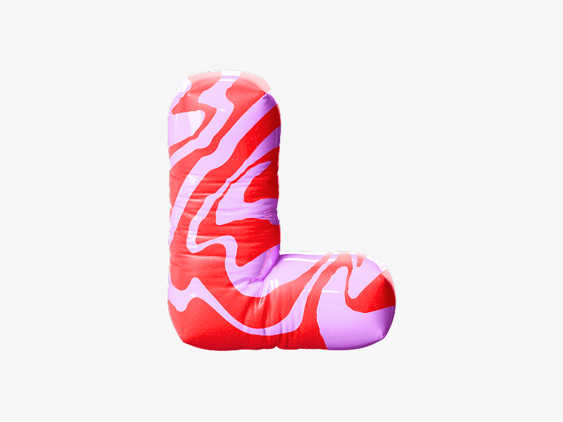 Red inflatable letter L with swirl pattern shown in 3D