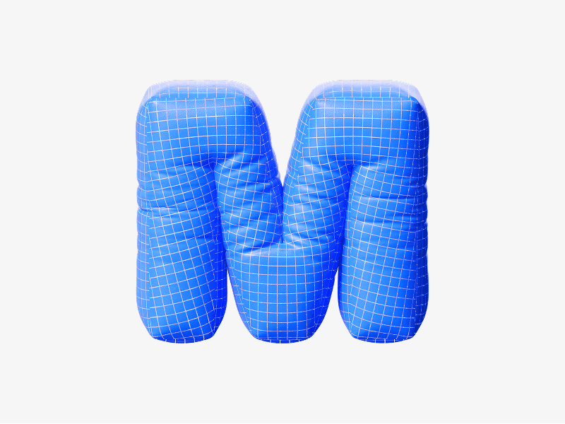 Blue inflatable letter M shown as a soft 3D balloon