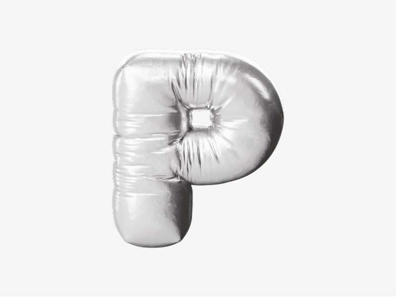 Silver inflatable letter P shown as a glossy 3D balloon