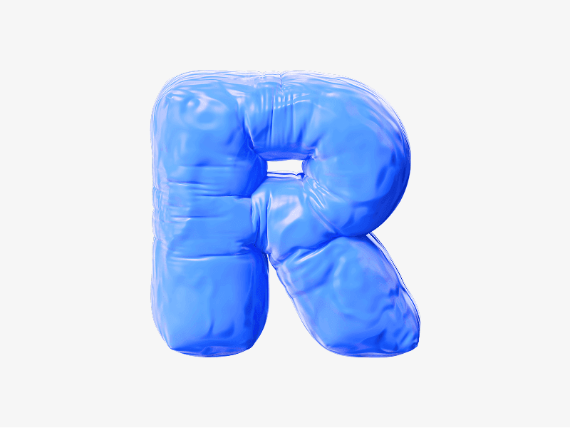 Blue inflatable letter R shown as a soft 3D balloon