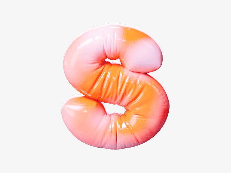 Orange inflatable letter S shown as a glossy 3D balloon