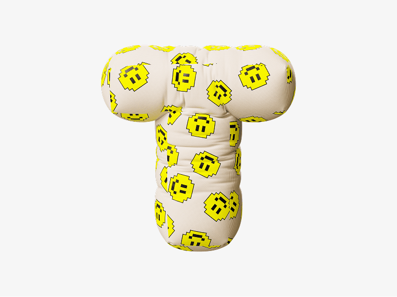 Inflatable letter T with smile pattern shown in 3D