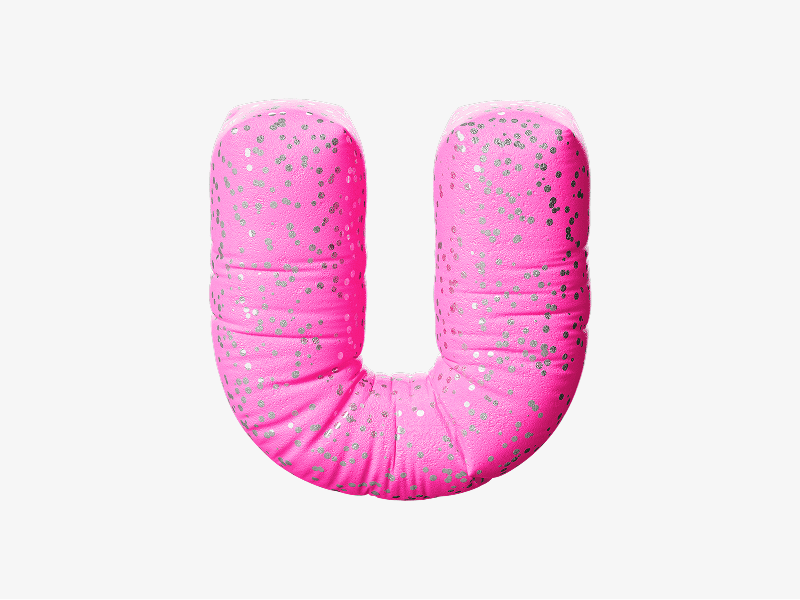 Pink inflatable letter U shown as a soft 3D balloon
