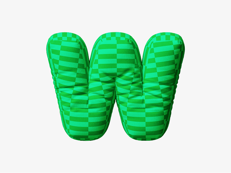 Green inflatable letter W with check pattern shown in 3D