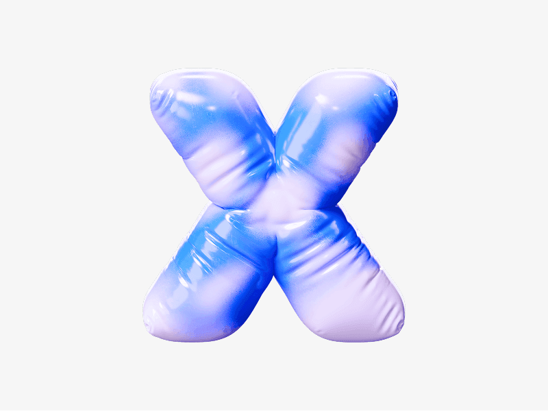 Blue inflatable letter X shown as a glossy 3D balloon
