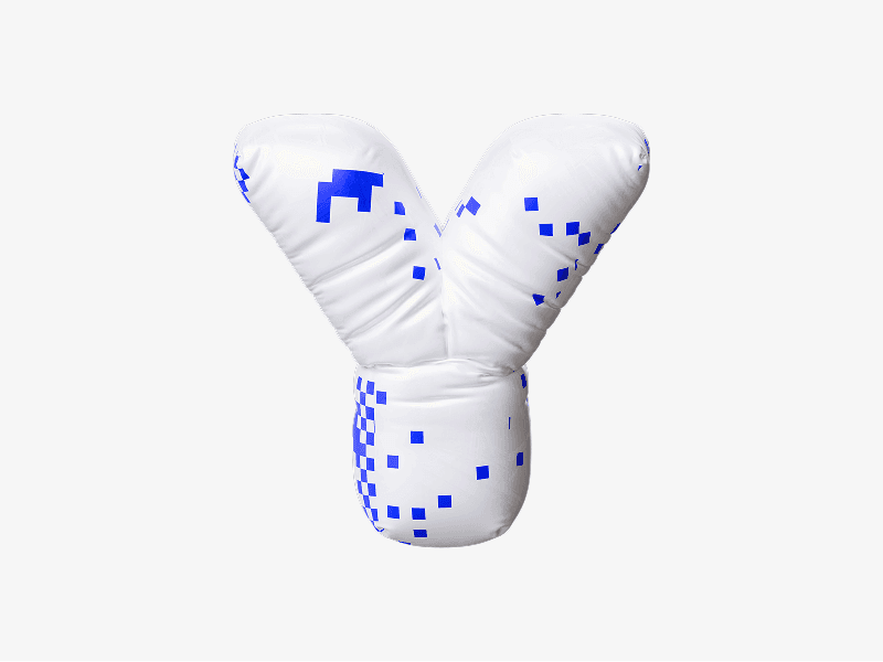 Inflatable letter Y with pixel pattern shown in 3D