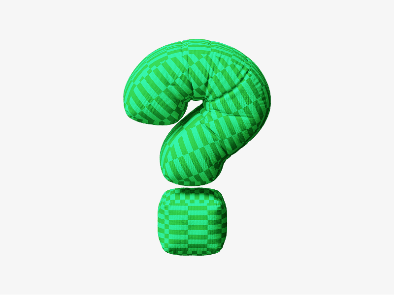 Green inflatable question mark shown as a 3D balloon symbol
