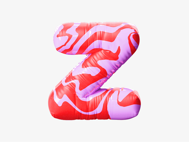 Red inflatable letter Z with swirl pattern shown in 3D