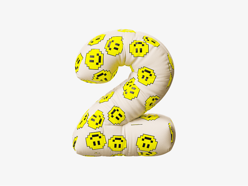 Inflatable number two with pattern shown as a 3D balloon