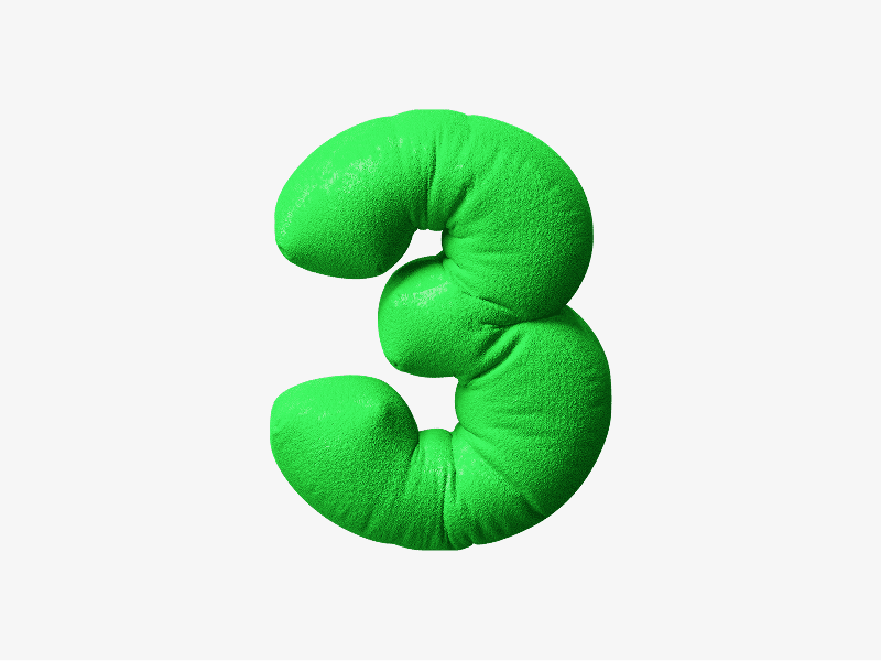 Green inflatable number three shown as a soft 3D balloon