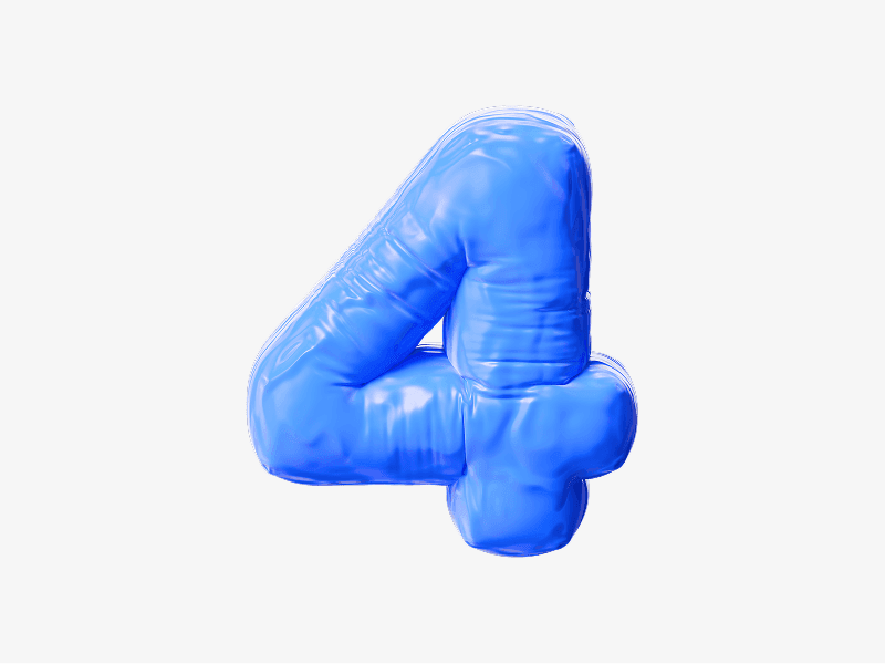 Blue inflatable number four shown as a 3D balloon