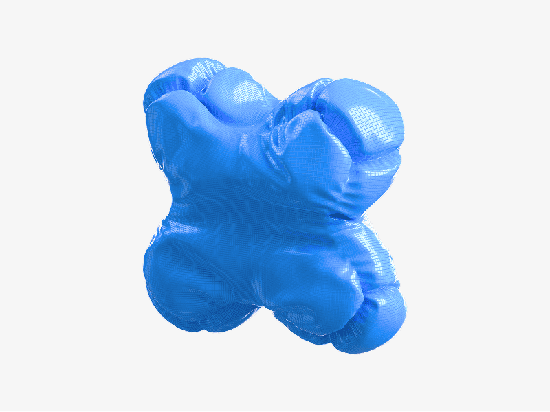 Blue inflatable 3D shape in the form of the letter X