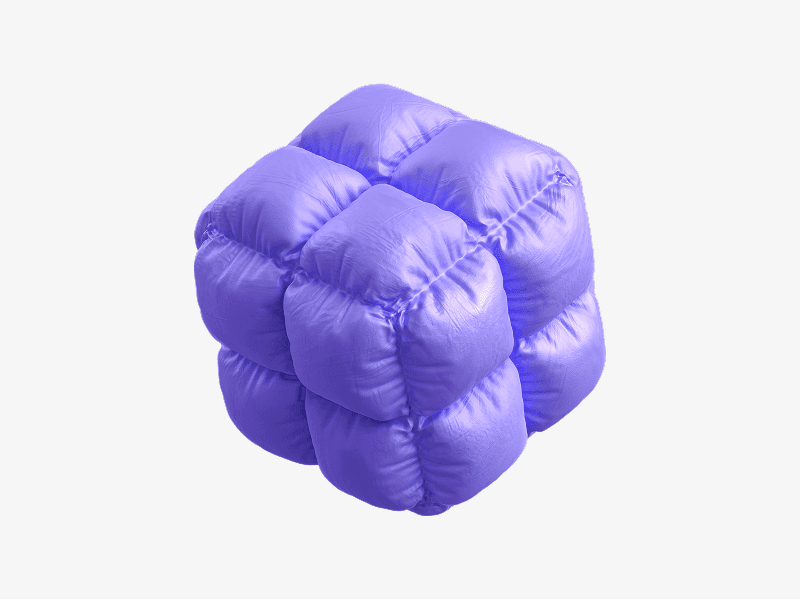 Purple inflatable cube with padded pillow segments