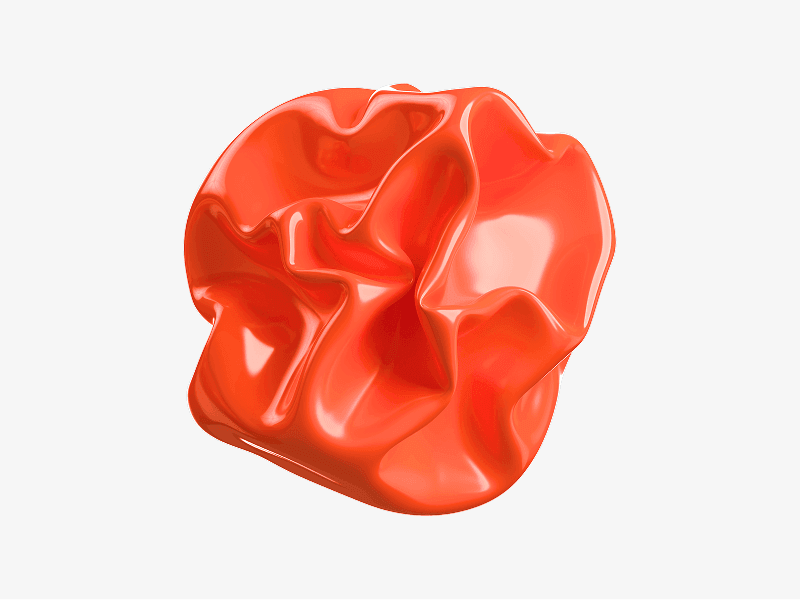 Red inflatable crumpled shape with glossy folds