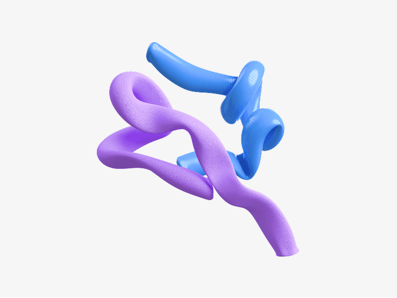 Inflatable 3D shape made of bent blue and purple tubes