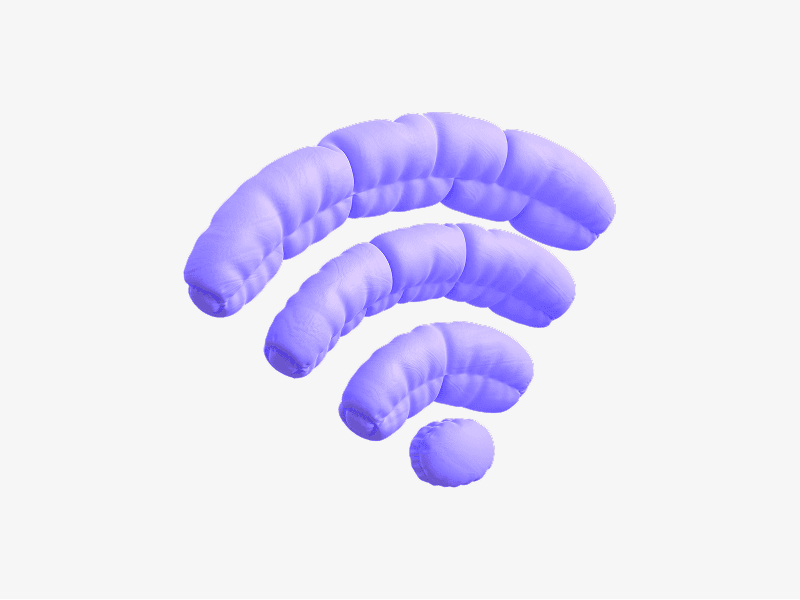 Purple inflatable 3D shape resembling signal waves