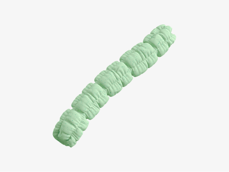 Long green inflatable 3D shape with soft rounded form