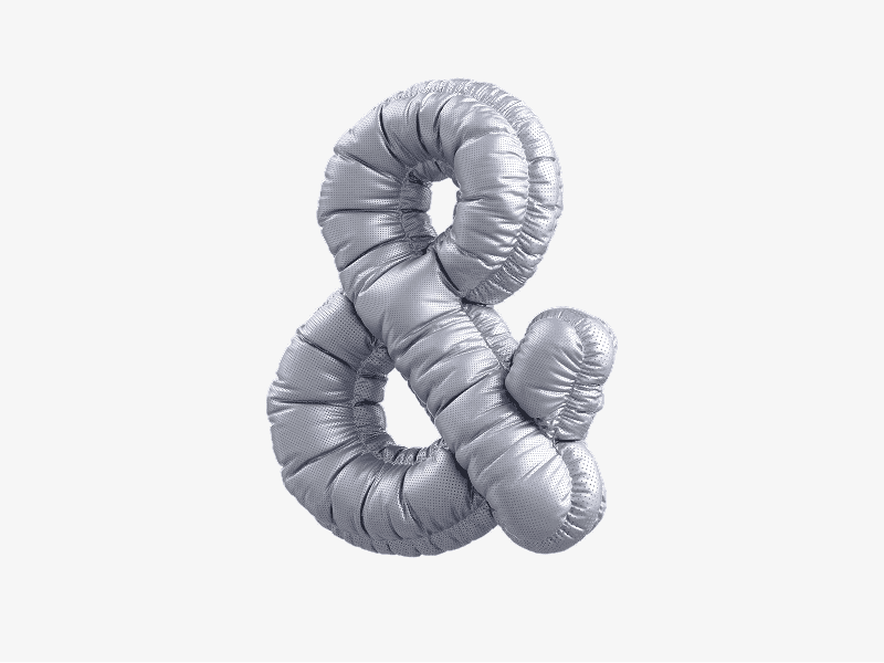 Silver inflatable ampersand symbol with glossy surface