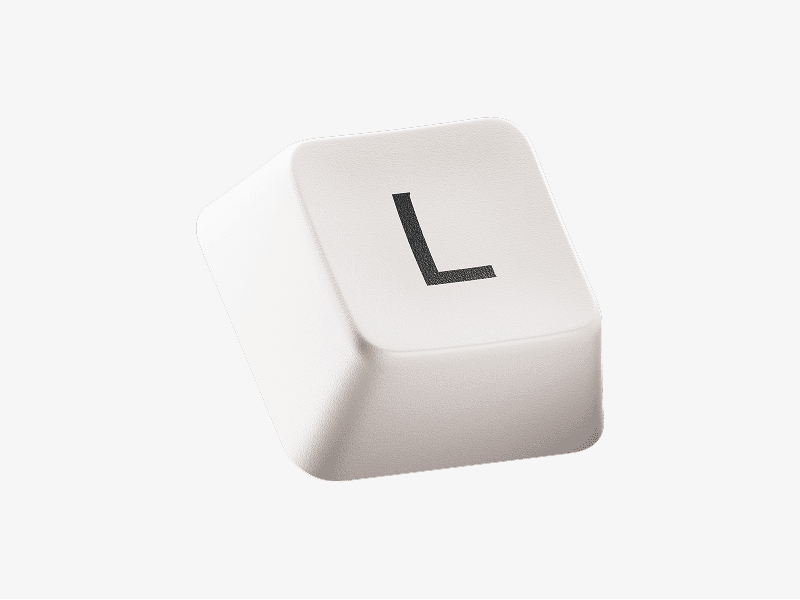 White keyboard keycap with letter L shown as a 3D illustration