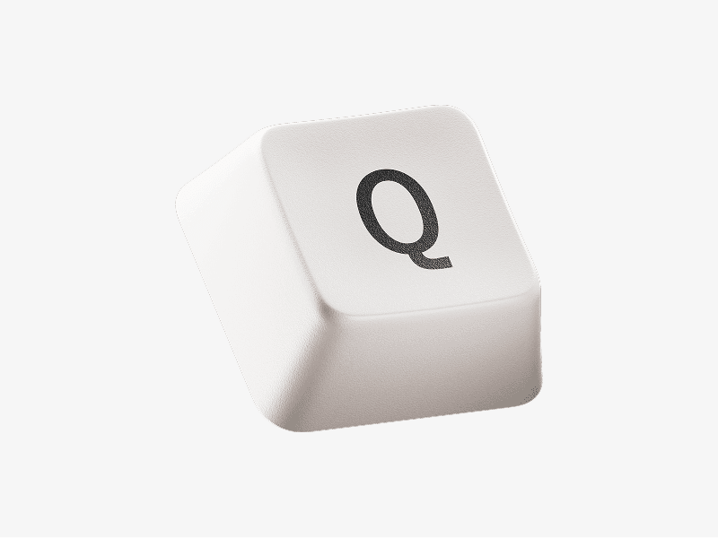 White keyboard keycap with letter Q shown as a 3D illustration