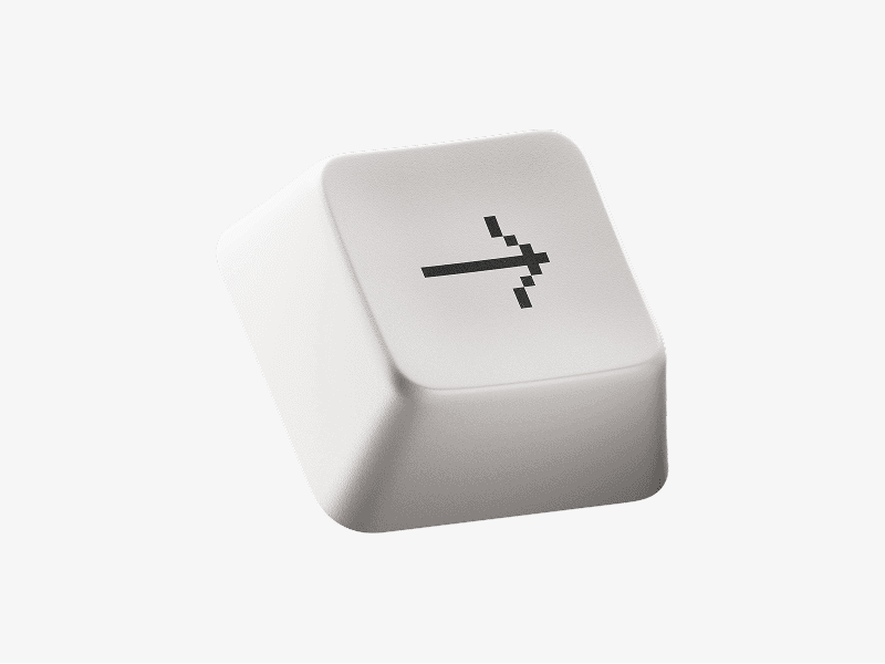 White keyboard keycap with arrow symbol shown as a 3D illustration