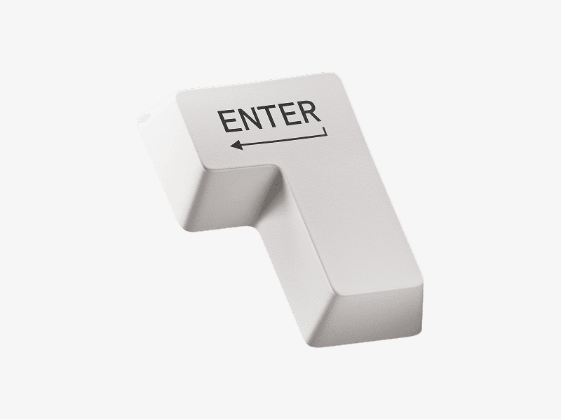 White enter key shown as a 3D keyboard illustration