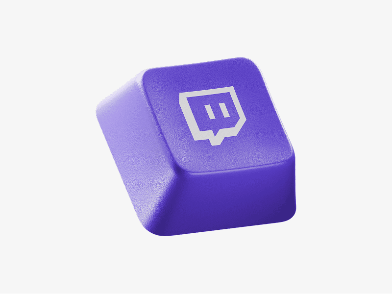 Purple keyboard keycap with Twitch logo shown as a 3D illustration