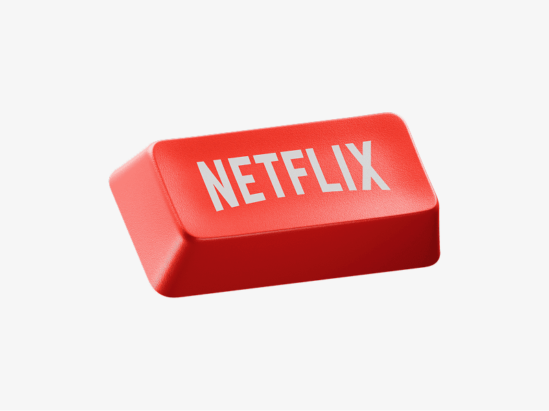 Red keyboard keycap with Netflix text shown as a 3D illustration