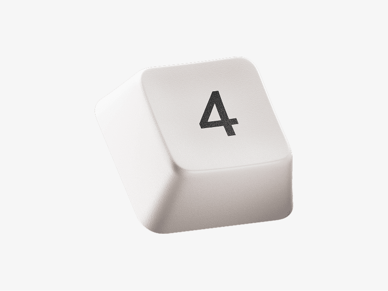White keyboard keycap with number four shown as a 3D illustration