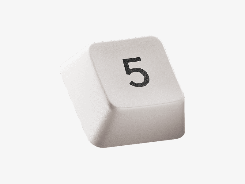 White keyboard keycap with number five shown as a 3D illustration