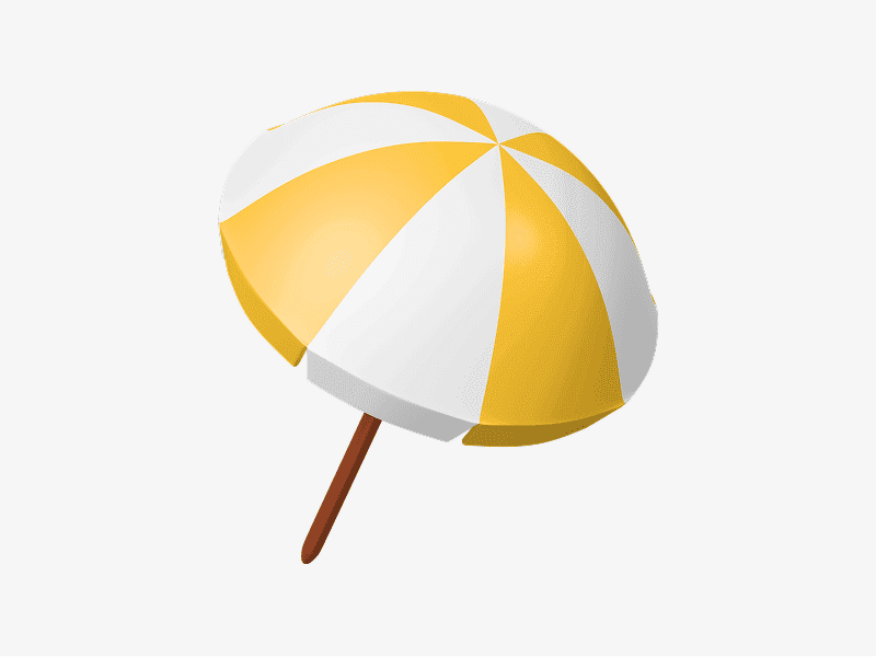 3D illustration of a yellow and white beach umbrella