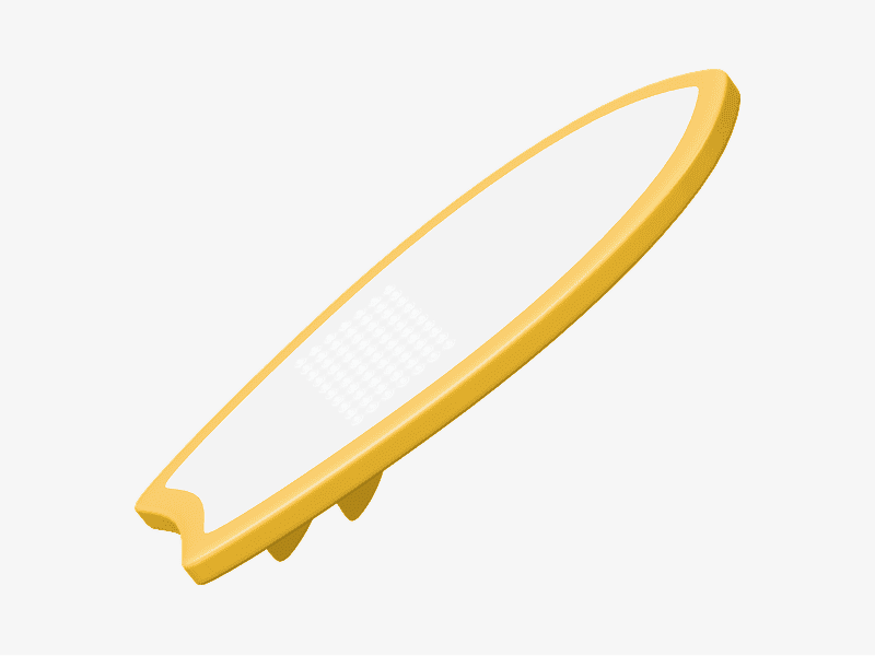 3D illustration of a yellow surfboard