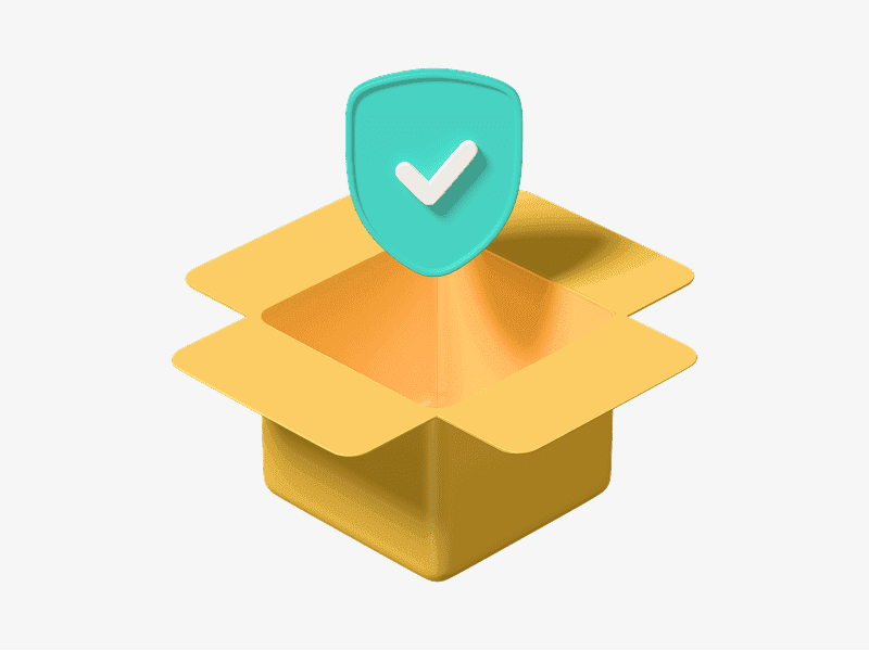 3D illustration of an open box with shield