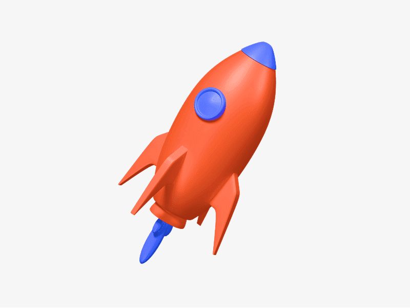 3D illustration of an orange rocket