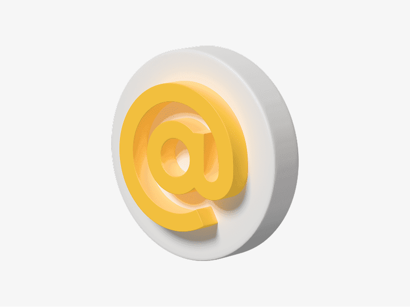 3D illustration of an email symbol in white and yellow colors