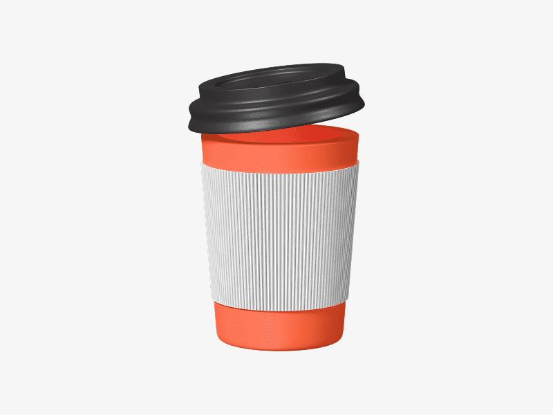 3D illustration of a takeaway coffee cup with lid