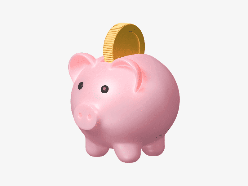 Pink piggy bank 3D illustration with a coin on top