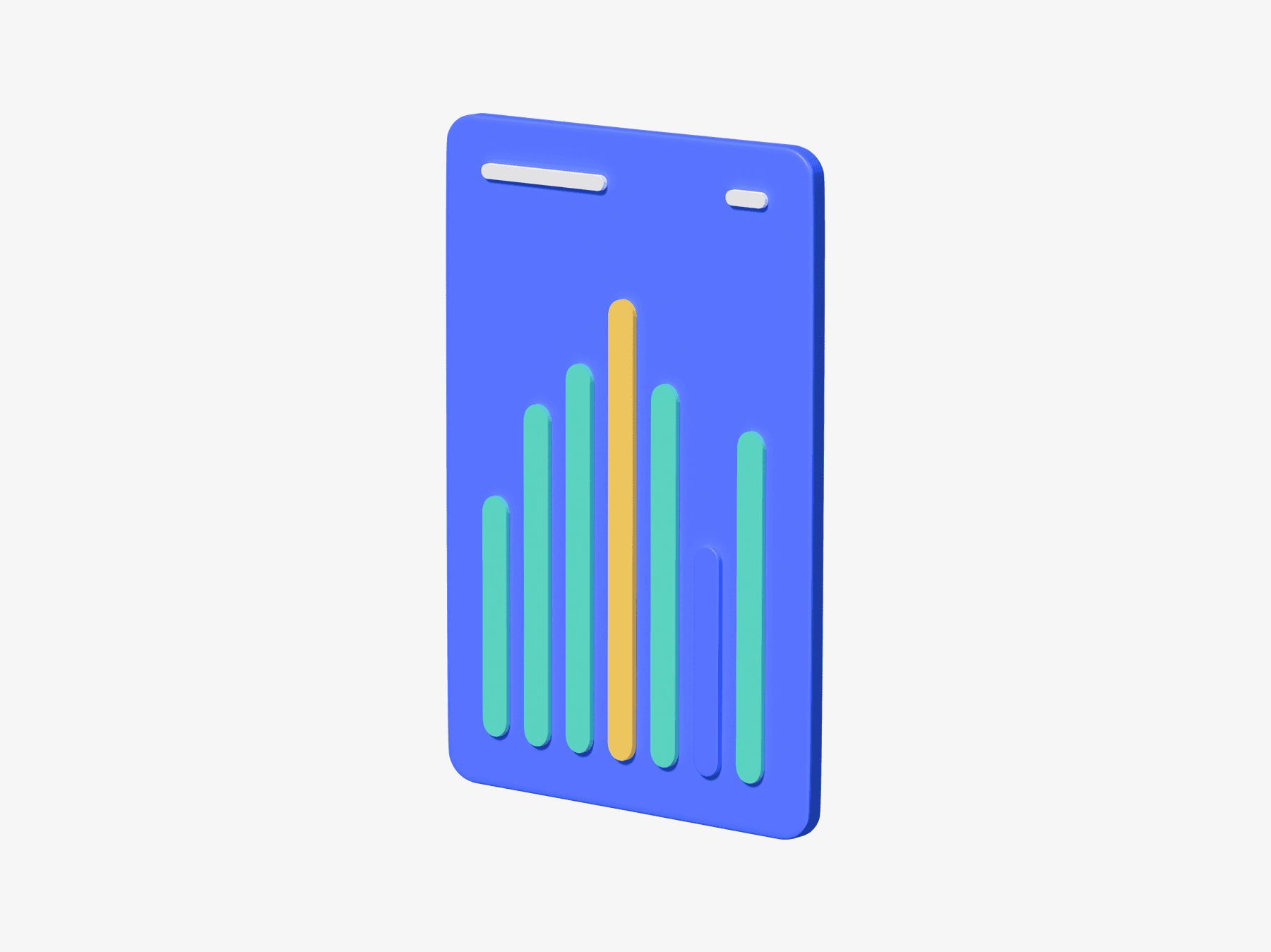 Blue analytics card 3D illustration with vertical chart bars