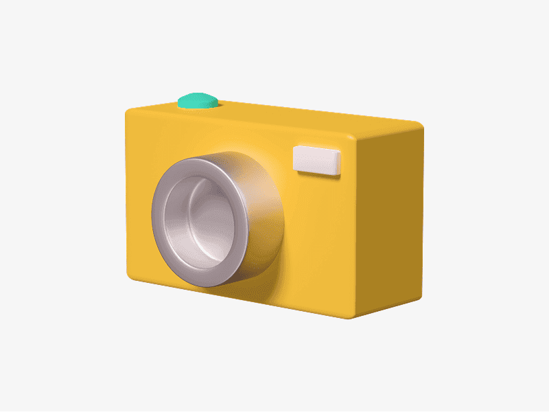 Yellow camera 3D illustration angle view with round lens